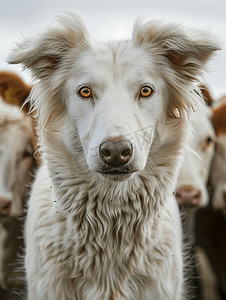 贝加莫牧羊犬在一群牛中