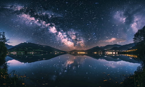 夏日时光摄影照片_米尔施塔特上空美丽的夏日银河欣赏奥地利的湖泊
