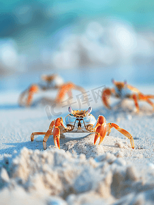 小沙滩蟹螃蟹在海滩上跑来跑去挖