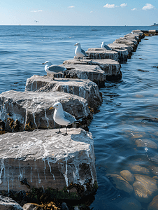 丹麦海鸥海岸附近水域的石防波堤