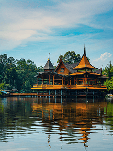 社区医院文化墙摄影照片_马来西亚婆罗洲古晋到砂拉越文化村的湖