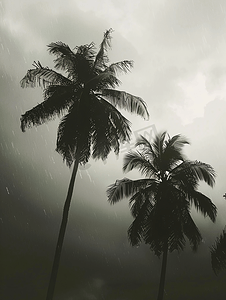 雨和云摄影照片_阴暗的雨天和棕榈树的轮廓