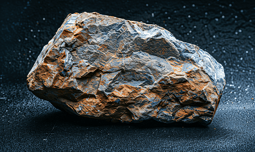 矿物岩石摄影照片_在黑色的粗砺的花岗岩伟晶岩岩石
