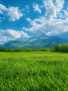 美丽的春田绿草如茵山峦蓝天白云