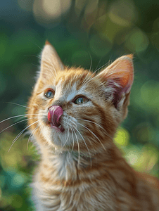 红猫舔嘴唇的照片