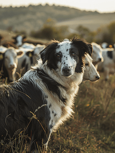 贝加莫牧羊犬在一群牛中