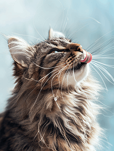 毛茸茸的猫用舌头给虎斑猫洗澡