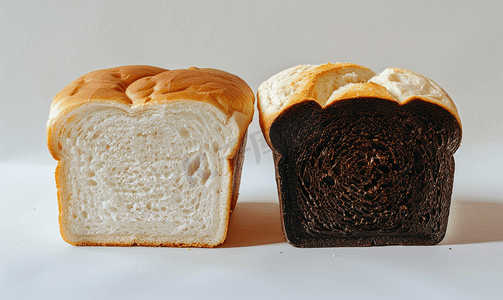 咖啡面包蛋糕糕点摄影照片_切片的白色和棕色面包