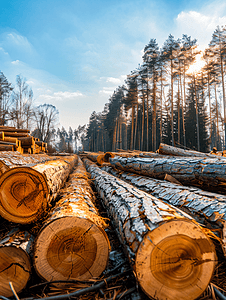 森林里一堆砍伐的原木乡村地区锯木厂附近的伐木场木材倒下