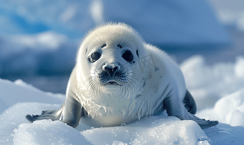 浮冰上的竖琴海豹幼崽