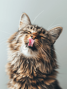 虎虎生威卡通摄影照片_毛茸茸的猫用舌头给虎斑猫洗澡