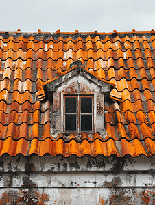 屋顶由固体金属板制成的房屋形状像旧瓦片