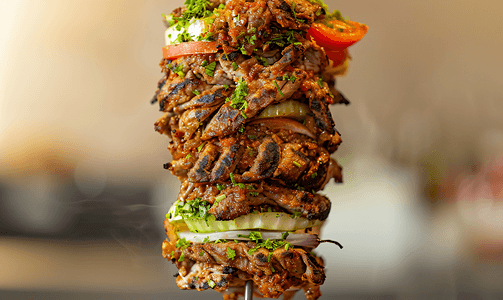 烤串led灯摄影照片_杆上的传统土耳其烤肉串