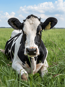 饲料社保摄影照片_牛躺在牧场的草地上牛的头