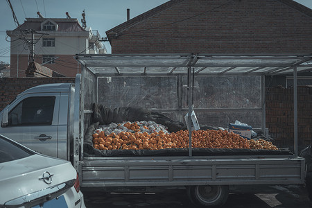 金陵小城摄影照片_户外开车卖橘子的人