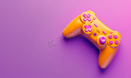 紫色背景上带有黄色按钮的游戏手柄游戏控制器