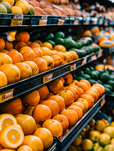 商店柜台上不同的橙子新鲜水果贸易