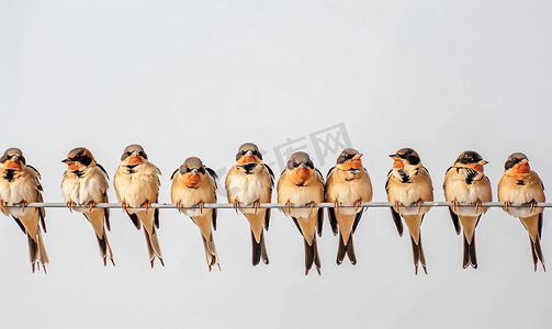 五一大特惠摄影照片_一大群鸟坐在电线上