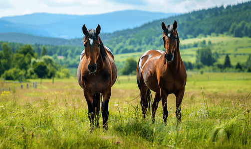 草地上的两匹马