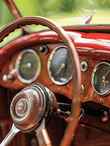 速度仪表盘摄影照片_带复古仪表的老式汽车棕色大理石仪表盘