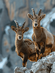 鹿茸片血片摄影照片_意大利阿尔卑斯山的两只野山羊