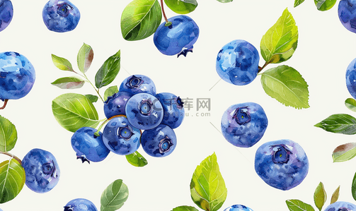 绘画蓝莓背景图片_无缝图案与蓝莓