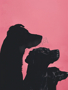 黑色剪影元素摄影照片_孤立的粉红色背景上的纯种狗的剪影