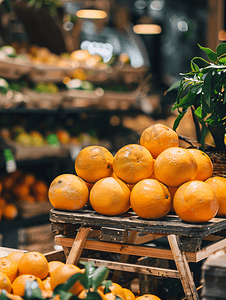 商店柜台上不同的橙子新鲜水果贸易