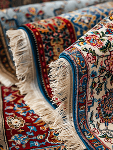 欧式地毯圆摄影照片_制作传统类型的地毯和地毯