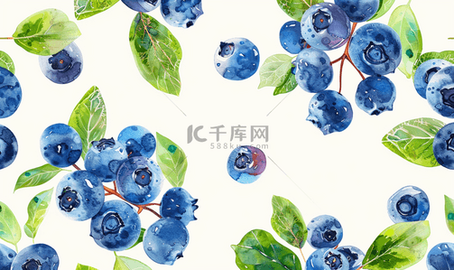 水果背景蓝色背景图片_无缝图案与蓝莓