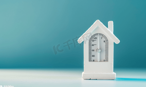 建筑施工测量摄影照片_温度计通过模型房子测量温度
