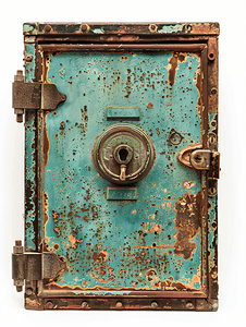 金钱保险箱摄影照片_白色背景的旧安全保险箱