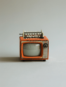 白色背景的复古小型电视收音机和打字机模型