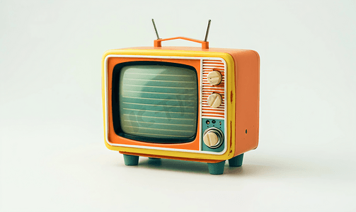白色背景的复古风格微型电视和收音机模型