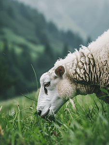 意大利北部高山牧场上的绵羊正在吃草