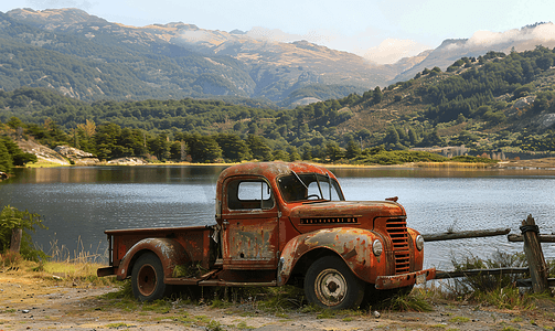 智利湖区老式生锈卡车