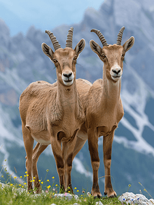 意大利阿尔卑斯山的两只野山羊
