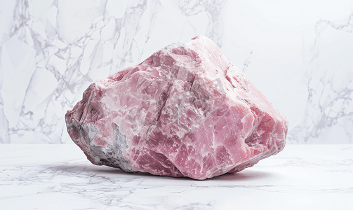 白色大理石上粗糙的粉红色花岗岩岩石