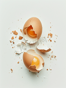 鸡蛋白色背景中破裂的蛋壳