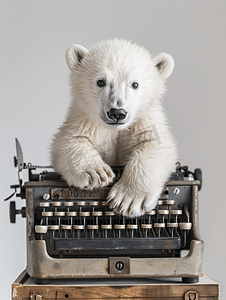 打字机上的北极熊幼崽