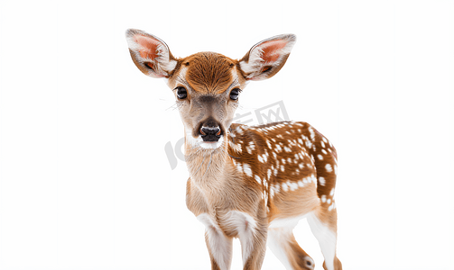 手绘花朵鹿头摄影照片_白色背景下孤立的幼鹿