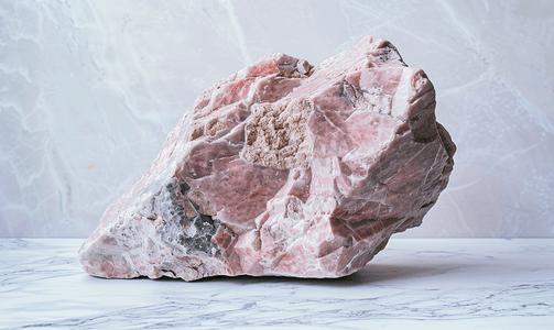 白色大理石上粗糙的粉红色花岗岩岩石
