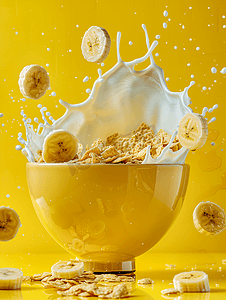 葡萄片摄影照片_玉米片早餐香蕉鲜奶健康食品