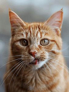 红猫舔嘴唇的照片