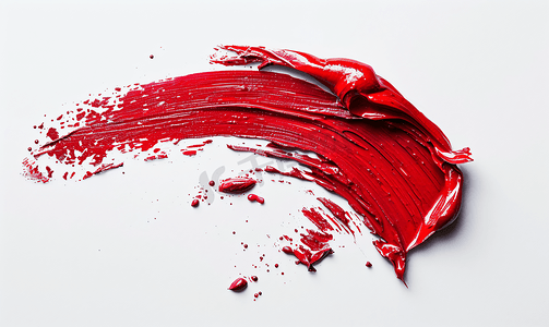 抽象颜色摄影照片_白色背景上被弄脏的红色唇膏