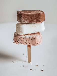美味的冰淇淋摄影照片_白色背景上的冰淇淋棒特写