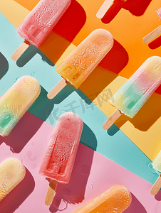 冰淇淋设计摄影照片_冰淇淋棒特写在彩色背景上