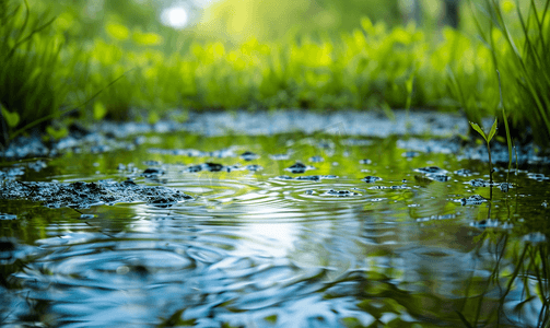 泉水中的水表面的波浪泉水坑自然细节