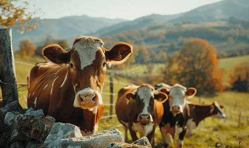 意大利北部农村牛棚里的奶牛