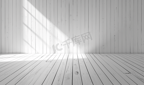 灯光室内背景摄影照片_空的白色木板墙透视地板房间内部背景